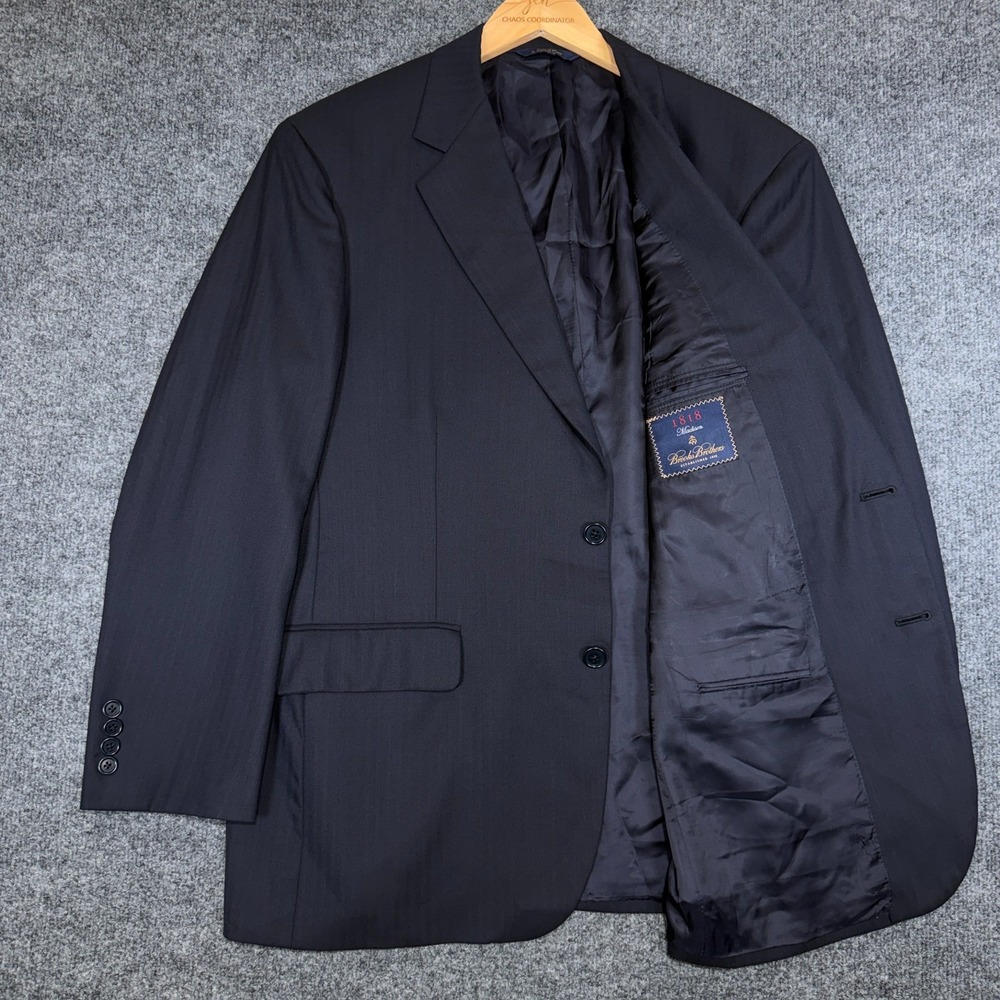 Brooks Brothers 1818 Madison Blazer Mens 44R Navy Herringbone Saxxon Wool